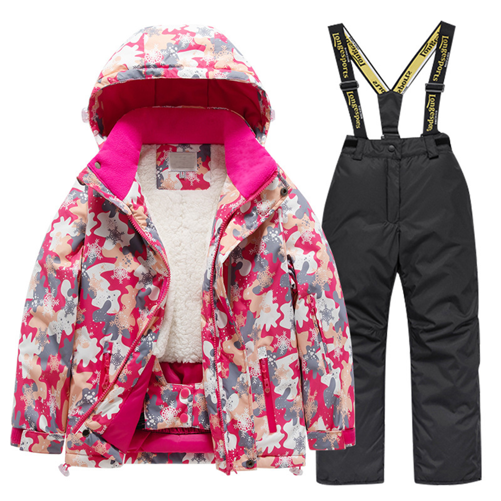 Toddler Ski Suit Solid Color Ski Overall Kids Winter Jacket Ski Pant Boys Girls Size 12-14 Years